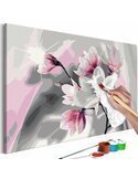 Tableau à peindre soi même MAGNOLIA FOND GRIS - par Artgeist