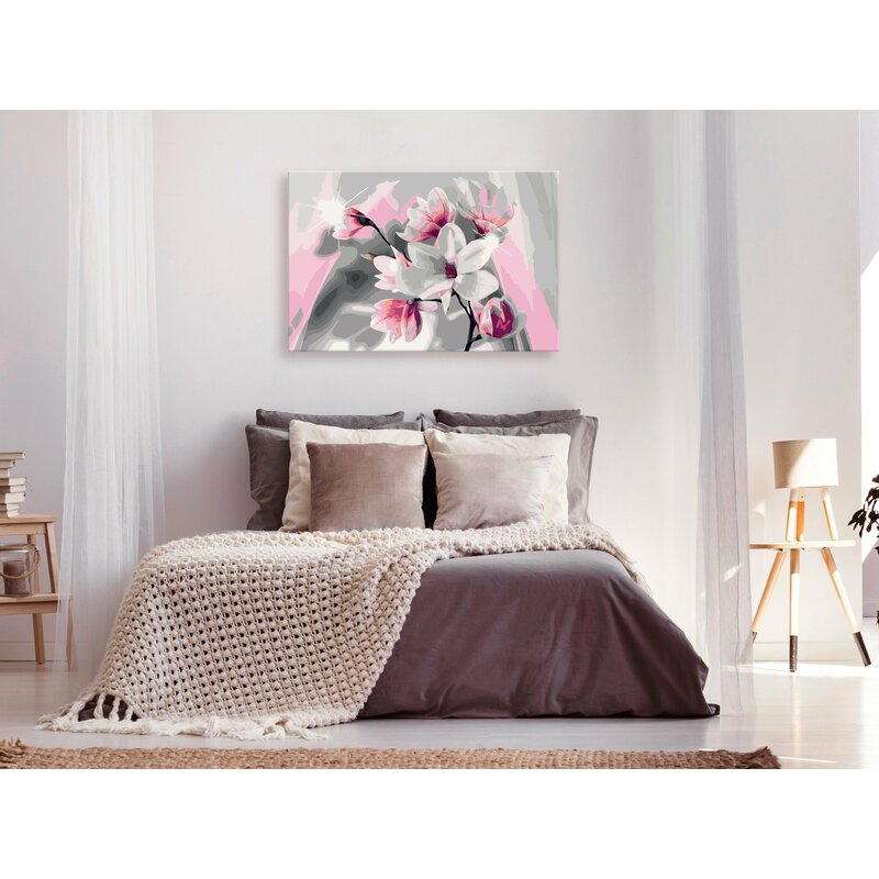 Tableau à peindre soi même MAGNOLIA FOND GRIS - par Artgeist