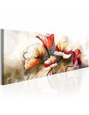 Tableau le secret de la douceur aux coquelicots rouges et orangés sur fond beige