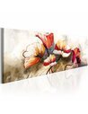 Tableau le secret de la douceur aux coquelicots rouges et orangés sur fond beige