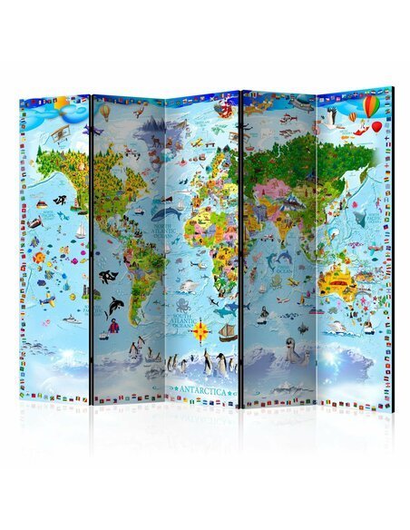 Paravent 5 volets WORLD MAP FOR KIDS II - par Artgeist