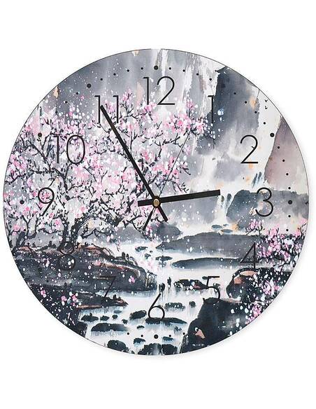 Horloge FLEURS DE CERISIER imprimé sur bois - par Feeby