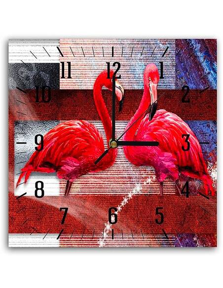 Horloge DEUX PAIRES DE FLAMANTS imprimé sur bois - par Feeby