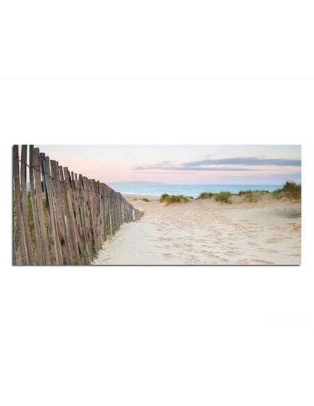 Tableau LES DUNES DE SABLE SUR LA PLAGE AU COUCHER DU SOLEIL imprimé sur bois - par Feeby