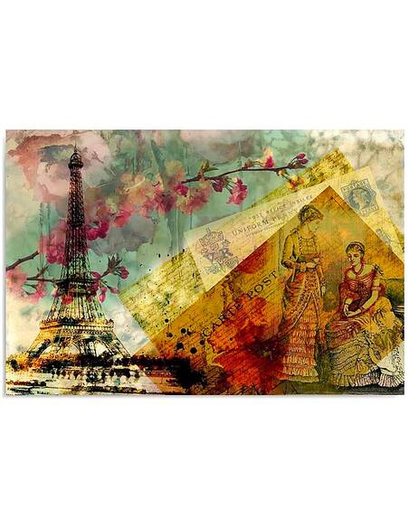 Tableau CARTE POSTALE DE PARIS 2 imprimé sur bois - par Feeby