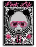 Tableau bois la vie rose ours en peluche noir et rose