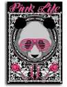 Tableau bois la vie rose ours en peluche noir et rose