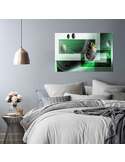 Tableau bois la composition du metal 3 accroché au-dessus d'un lit dans une chambre