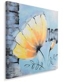 Tableau fleur jaune 3 vu de biais, mettant en relief la texture peinte de la toile