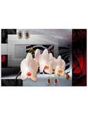 Tableau orchidée blanche sur fond gris et rouge, avec boucles d'oreilles en pierre rouge