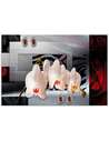 Tableau orchidée blanche sur fond gris et rouge, avec boucles d'oreilles en pierre rouge