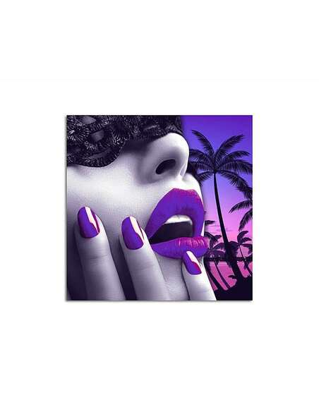 Tableau FEMME AVEC LE MAQUILLAGE VIOLET imprimé sur toile - par Feeby