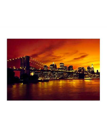 Tableau PONT DE BROOKLYN ET MANHATTAN AU COUCHER DU SOLEIL imprimé sur toile - par Feeby