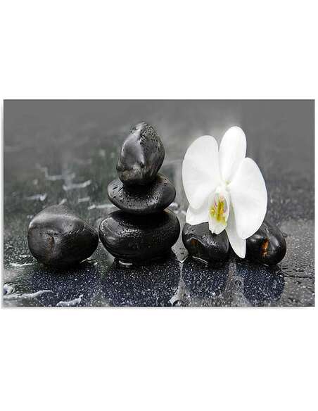 Tableau PIERRES ZEN ET ORCHIDÉE imprimé sur toile - par Feeby