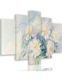 Composition de 5 tableaux FLEURS BLANCHES DANS UN POT imprimé sur toile - par Feeby
