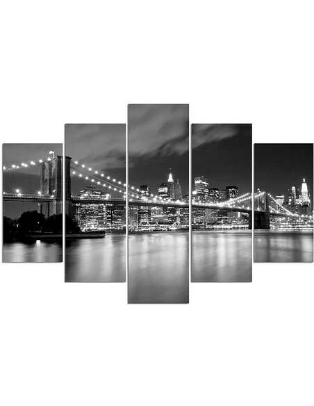 Composition de 5 tableaux PONT DE BROOKLYN LA NUIT imprimé sur toile - par Feeby