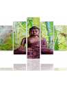 Composition de 5 tableaux LE BOUDDHA SUR LE FOND DE BAMBOU imprimé sur toile - par Feeby