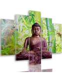 Composition de 5 tableaux LE BOUDDHA SUR LE FOND DE BAMBOU imprimé sur toile - par Feeby