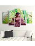 Composition de 5 tableaux LE BOUDDHA SUR LE FOND DE BAMBOU imprimé sur toile - par Feeby