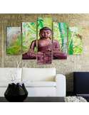 Composition de 5 tableaux LE BOUDDHA SUR LE FOND DE BAMBOU imprimé sur toile - par Feeby