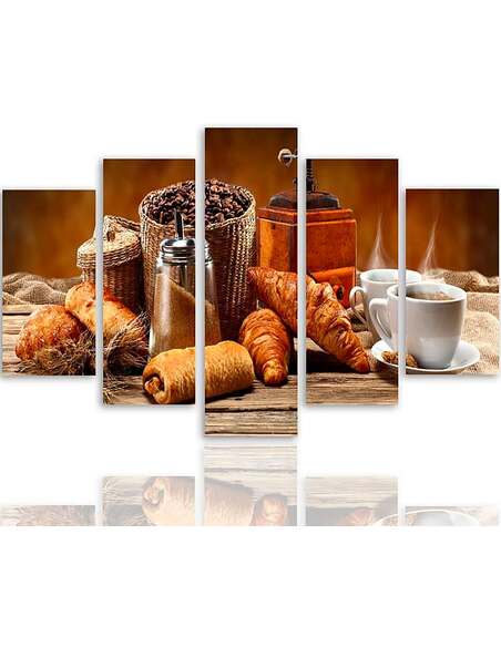 Composition de 5 tableaux UN PETIT-DÉJEUNER FRANÇAIS imprimé sur toile - par Feeby