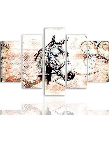 Composition de 5 tableaux A TÊTE DE CHEVAL 3 imprimé sur toile - par Feeby