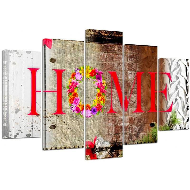 Composition de 5 tableaux UNE MAISON FLEURS imprimé sur toile - par Feeby