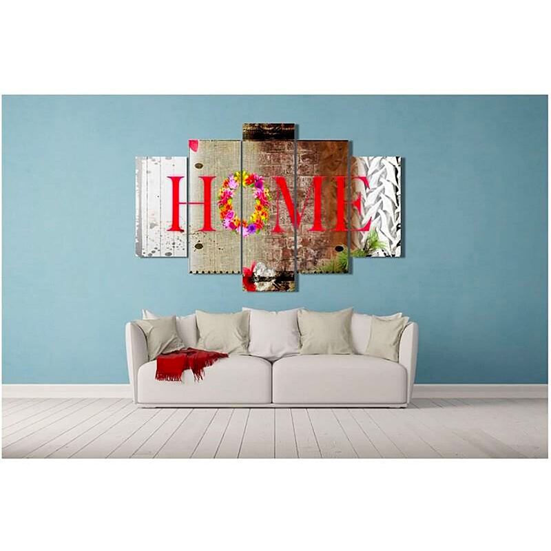 Composition de 5 tableaux UNE MAISON FLEURS imprimé sur toile - par Feeby
