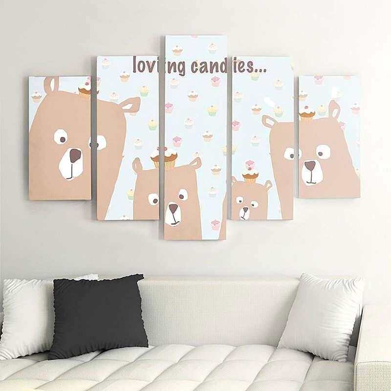 Composition de 5 tableaux A BONBONS AFFECTUEUSES imprimé sur toile - par Feeby