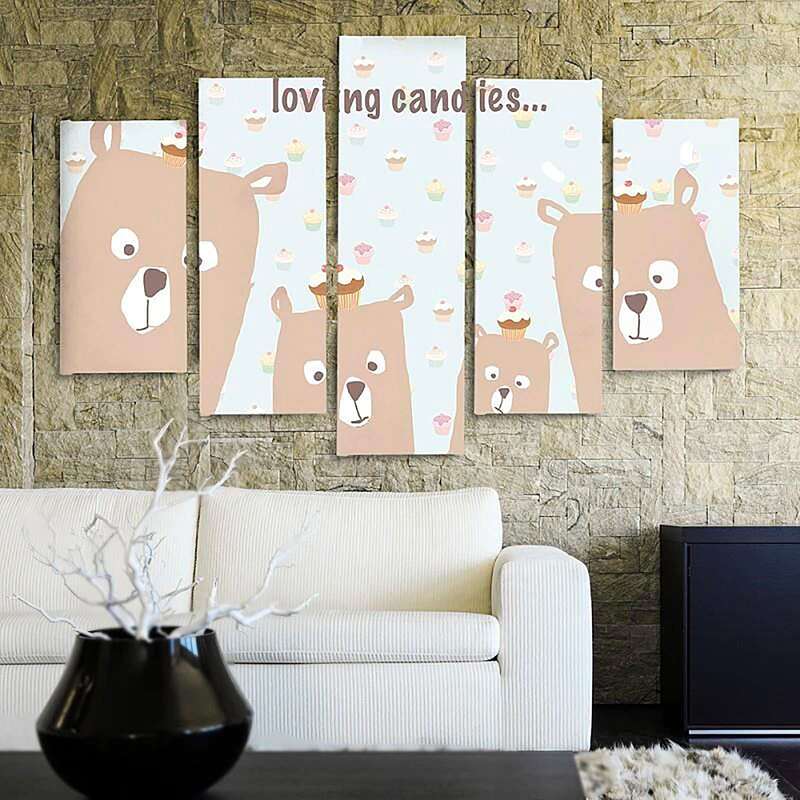 Composition de 5 tableaux A BONBONS AFFECTUEUSES imprimé sur toile - par Feeby