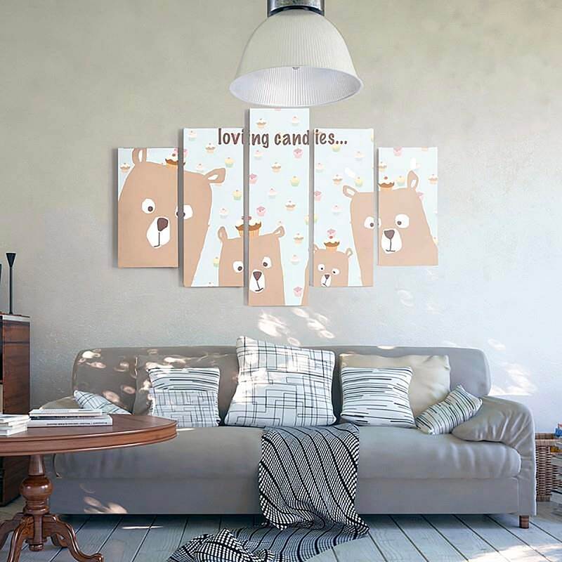 Composition de 5 tableaux A BONBONS AFFECTUEUSES imprimé sur toile - par Feeby
