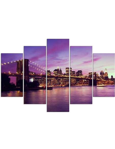 Composition de 5 tableaux MANHATTAN AU COUCHER DU SOLEIL imprimé sur toile - par Feeby