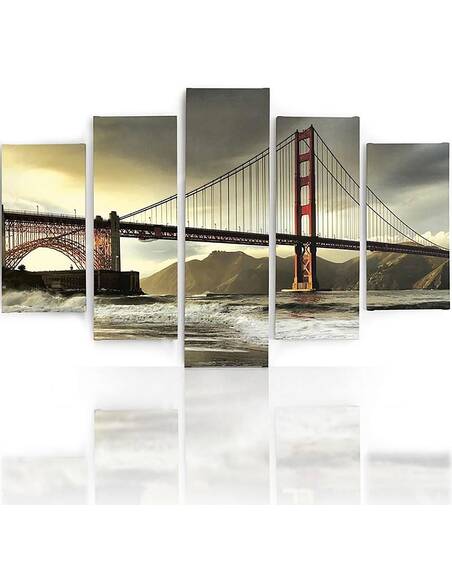 Composition de 5 tableaux PONT SUR LA RIVIÈRE imprimé sur toile - par Feeby