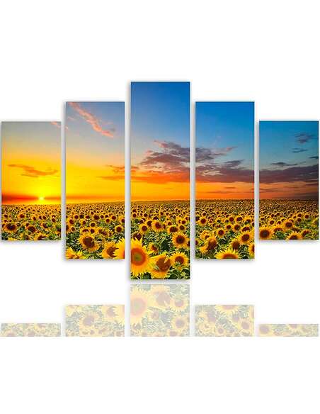 Composition de 5 tableaux PAYSAGE TOURNESOL imprimé sur toile - par Feeby