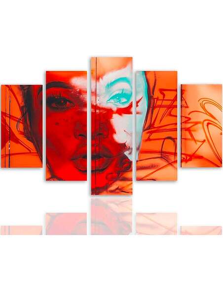 Composition de 5 tableaux TAPEZ LE VISAGE D’UNE FEMME imprimé sur toile - par Feeby