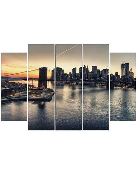 Composition de 5 tableaux LE PONT DE BROOKLYN À NEW YORK imprimé sur toile - par Feeby