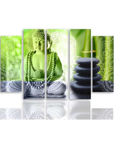 Composition de 5 tableaux BOUDDHA ET PIERRES imprimé sur toile - par Feeby