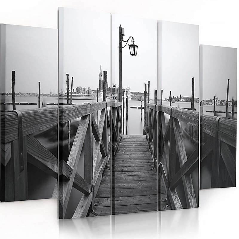 Composition de 5 tableaux UN PONT EN BOIS imprimé sur toile - par Feeby