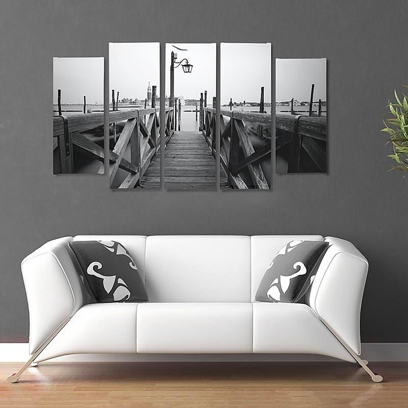 Composition de 5 tableaux UN PONT EN BOIS imprimé sur toile - par Feeby