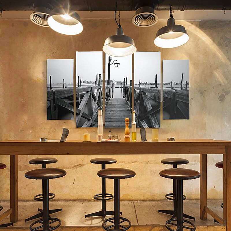 Composition de 5 tableaux UN PONT EN BOIS imprimé sur toile - par Feeby