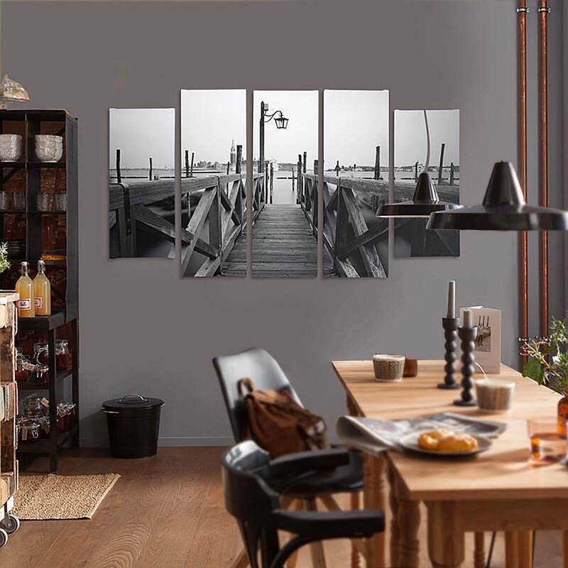 Composition de 5 tableaux UN PONT EN BOIS imprimé sur toile - par Feeby