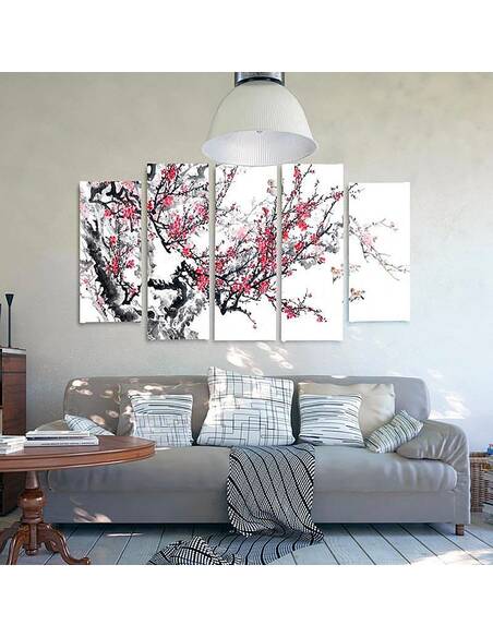 Composition de 5 tableaux CERISIER JAPONAIS imprimé sur toile - par Feeby