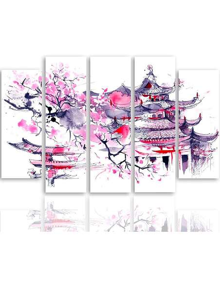 Composition de 5 tableaux PAYSAGE JAPONAIS imprimé sur toile - par Feeby