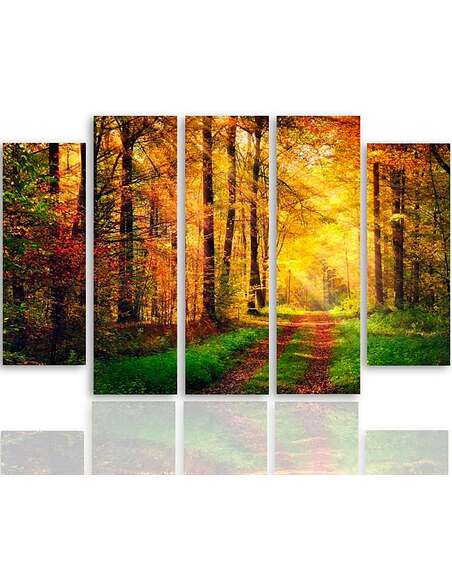 Composition de 5 tableaux ROUTE FORESTIÈRE imprimé sur toile - par Feeby