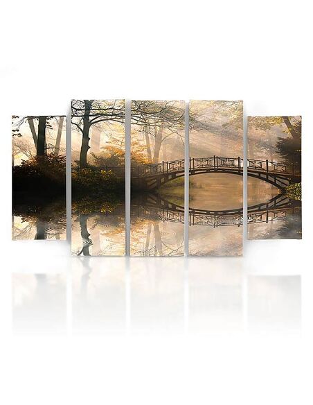 Composition de 5 tableaux PONT DANS LE PARC imprimé sur toile - par Feeby