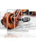 Composition de 5 tableaux VIOLON SUR PARTITION imprimé sur toile - par Feeby