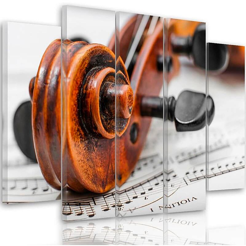 Composition de 5 tableaux VIOLON SUR PARTITION imprimé sur toile - par Feeby