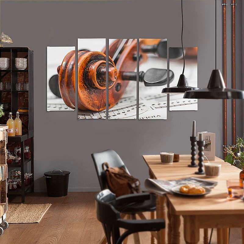 Composition de 5 tableaux VIOLON SUR PARTITION imprimé sur toile - par Feeby