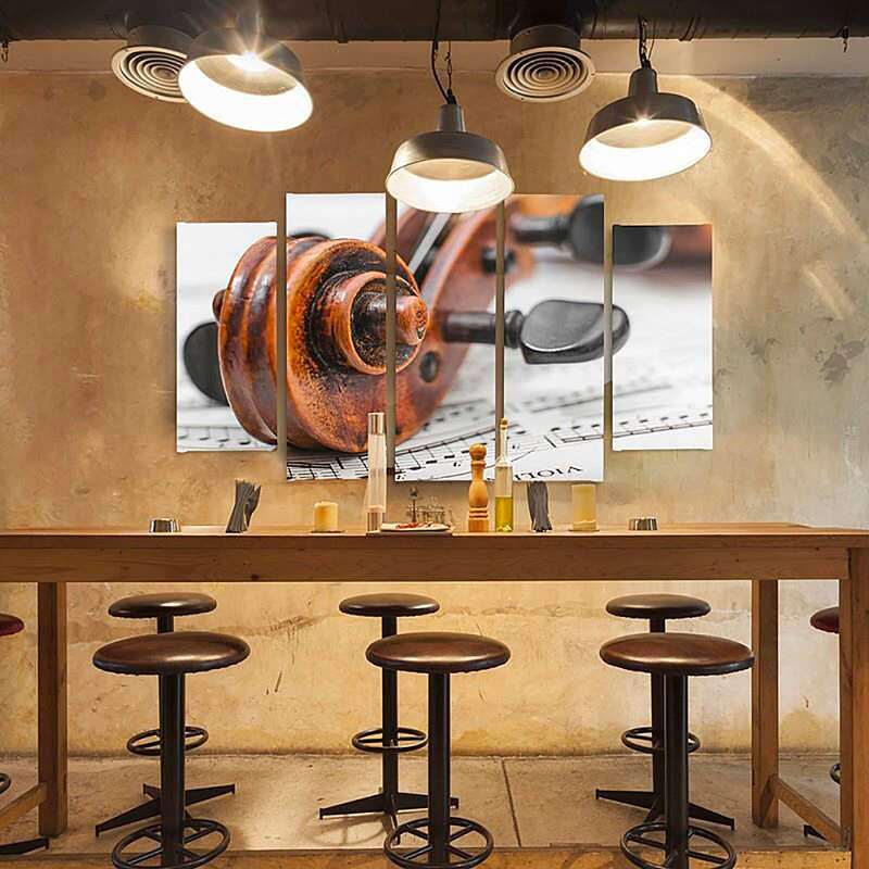 Composition de 5 tableaux VIOLON SUR PARTITION imprimé sur toile - par Feeby