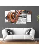 Composition de 5 tableaux VIOLON SUR PARTITION imprimé sur toile - par Feeby